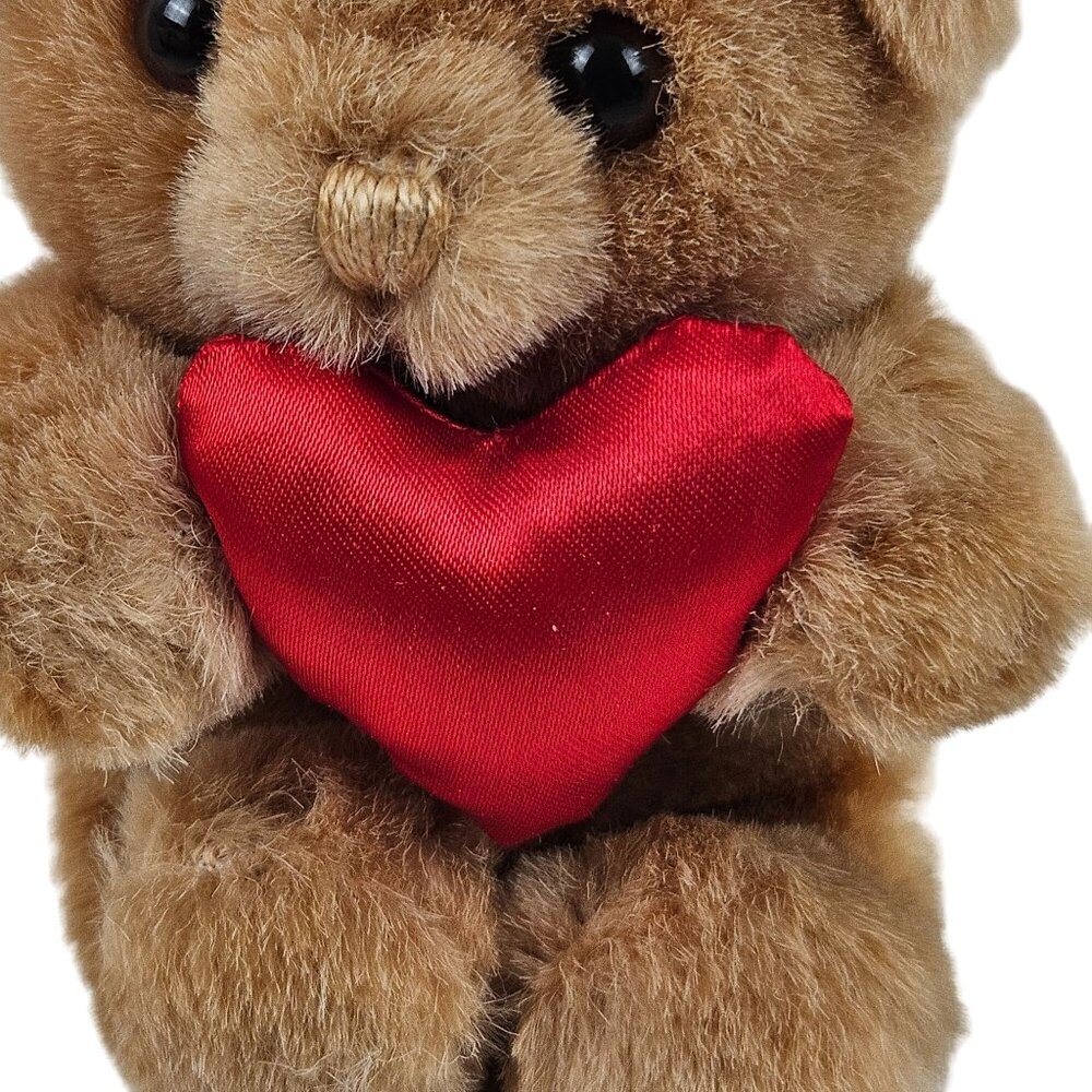 Russ Berrie Teddy Bear Plush Red SatinHeart 6 in Polyester Fiber Vintage - Picture 3 of 9